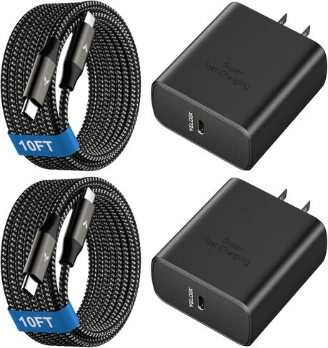 شاحن USB C فائق السرعة 45 وات، شاحن هاتف Android من النوع C بقوة 45 وات مع أسلاك من النوع C بطول 10 أقدام لهاتف Samsung Galaxy S24 Ultra/S24+/S23 Ultra/S23+/S22 Plus/S21/S20، Galaxy Tab S9/S8 Ultra in Kuwait