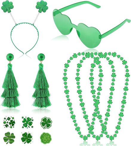 Yaomiao St Patrick Day Costume Accessories for Women Include Necklaces Glasses Headband Tassel Earring 72 Temporary Tattoo in Saudi Arabia