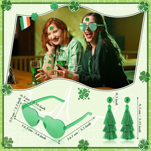 Yaomiao St Patrick Day Costume Accessories for Women Include Necklaces Glasses Headband Tassel Earring 72 Temporary Tattoo in Saudi Arabia