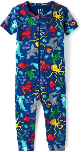 The Children's Place Baby Boy's and Toddler Snug Fit 100% Cotton Short Sleeve Zip-Front One Piece Footless Pajama, Construction Print in Saudi Arabia