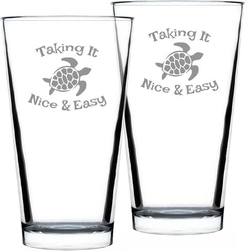 Taking it Nice & Easy - Funny Sea Turtle Pint Glass Gifts for Beer Drinking Men & Women - Fun Unique Turtle Gift Idea in Saudi Arabia