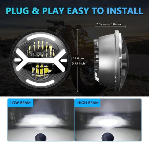 Windance 200W 5-3/4" 5.75" LED Motorcycle Headlight Fit for Sportster Dyna Softail Street Rod Street Bob Softail Deuce Custom Super Wide Glide, Aluminum DRL Headlamp 4 Modes in Saudi Arabia