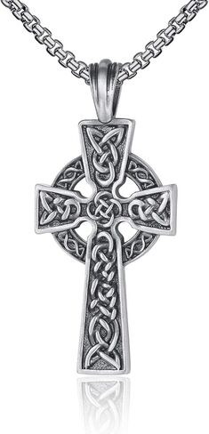 قلادة رجالي فايكنغ سلتيك الأيرلندية عقدة الصفاء الصلاة قلادة الصليب الرجال المجوهرات مع سلسلة حبل جلد طبيعي أسود (مجموعة سلتيك-1) in Kuwait