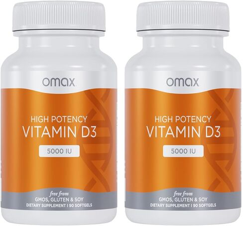 Omax3 Vitamin D3 5000 IU + Calcium, 90-Day Supply, Strong Bones, Muscles & Joints, Heart Health, Immunity, Non GMO, No Gluten, No Soy (New Packaging) - 90 Tablets (90) in Saudi Arabia