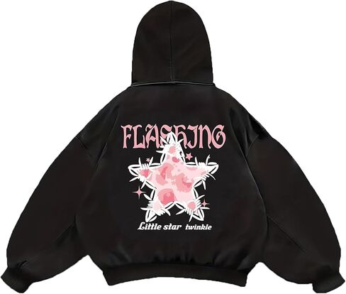 Womens Zip Up Hoodie Star Graphic Long Sleeve Drawstring Sweatshirt With Pocket Casual Jacket Winter Outfits in Saudi Arabia