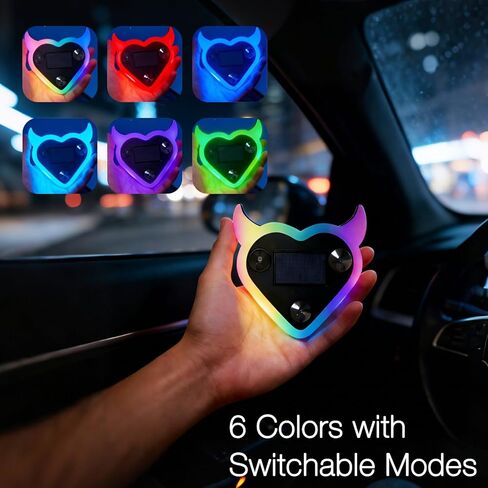 Solar Powered Car LED Ambient Light - Heart Shaped LED Neon Light for Rear & Side Windows, 6 Colors, Romantic Gift for Valentine's Day, Anniversary, Date Night in Kuwait