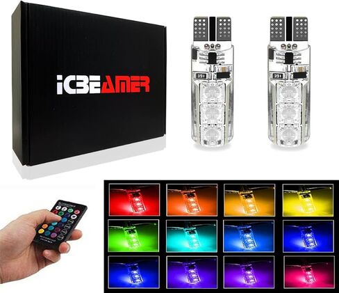 ICBEAMER T10 194 168 w5w RGB LED Remote Atmosphere light Bulbs Strobe 16 Colors Replace Map/Dome/License Plate/Parking in Saudi Arabia