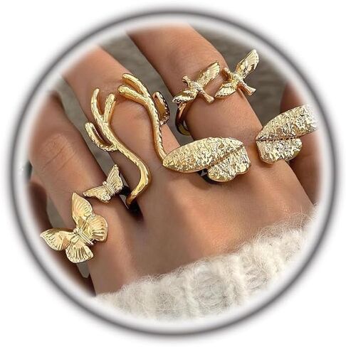 Gold Stackable Knuckle Rings Set for Teen Girls 4 Pcs Trendy Boho Butterfly Antler Bird Ring Vintage Lightweight Finger Statement Ring Jewelry in Saudi Arabia