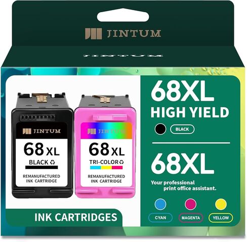 خرطوشة حبر JINTUM 68XL 68 متوافقة مع خراطيش حبر HP 68 68XL حزمة كومبو سوداء/ملونة بديلة لطابعة Envy 6100e 6152e 6155e 6500e 6552e 6555e 6558e (1 أسود، 1 ثلاثي الألوان) in Kuwait