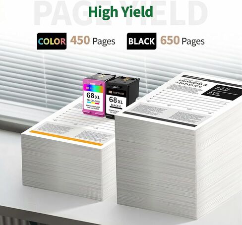 خرطوشة حبر JINTUM 68XL 68 متوافقة مع خراطيش حبر HP 68 68XL حزمة كومبو سوداء/ملونة بديلة لطابعة Envy 6100e 6152e 6155e 6500e 6552e 6555e 6558e (1 أسود، 1 ثلاثي الألوان) in Kuwait