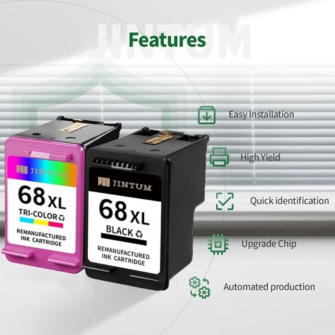 خرطوشة حبر JINTUM 68XL 68 متوافقة مع خراطيش حبر HP 68 68XL حزمة كومبو سوداء/ملونة بديلة لطابعة Envy 6100e 6152e 6155e 6500e 6552e 6555e 6558e (1 أسود، 1 ثلاثي الألوان) in Kuwait
