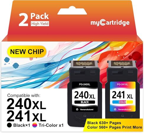 حزمة كومبو myCartridge PG-240XL CL-241XL مُعاد تصنيعها لحزمة كومبو Canon 240XL 241XL - عبوتان بديلتان عاليتي الإنتاجية لطابعة MG3620 MG3600 TS5120 MG3520 MG2120 MX472 (1 أسود، 1 ثلاثي الألوان) in Saudi Arabia
