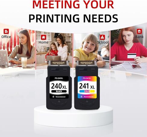 حزمة كومبو myCartridge PG-240XL CL-241XL مُعاد تصنيعها لحزمة كومبو Canon 240XL 241XL - عبوتان بديلتان عاليتي الإنتاجية لطابعة MG3620 MG3600 TS5120 MG3520 MG2120 MX472 (1 أسود، 1 ثلاثي الألوان) in Saudi Arabia