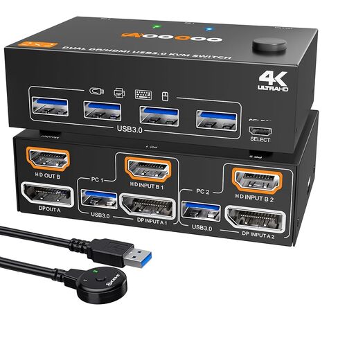 مفتاح KVM 1 شاشات 2 جهاز كمبيوتر 4K@144 هرتز 8K@60 هرتز، محول HDMI USB3.0 KVM مع 3 منافذ USB 3.0، جهاز تحكم عن بعد سلكي، محول طاقة وكابلات USB3.0 متضمنة (8K 2 PC 1 شاشة KVM) in Kuwait
