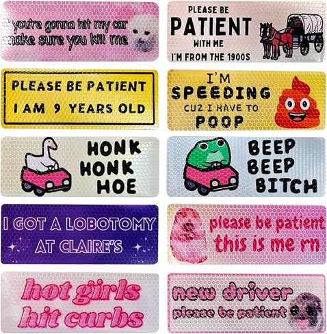 10PCS Funny Car Bumper Magnet Prank Decals, Waterproof Car Stickers Hot Girls Hit Curbs New Driver Please Be Patient Beep Honk Poop in Saudi Arabia