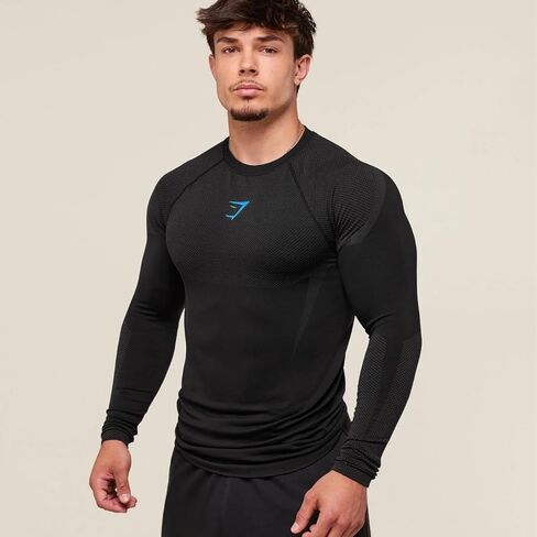 Men's Seamless Compression Long Sleeve Fitness Shirt, Athletic Base Layer Quick Dry Workout Top for Gym and Sports in Saudi Arabia