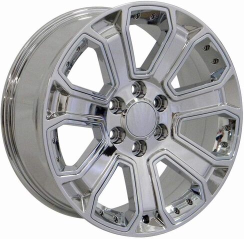 إطارات وإطارات OE Wheels CV93 مقاس 20 بوصة تناسب Silverado 1500 Style 6x139.7 20x8.5 كروم مع إدراج كروم - هولاندر 5660 - TS-37 AT 275/55-20 (مجموعة من 4) in Saudi Arabia