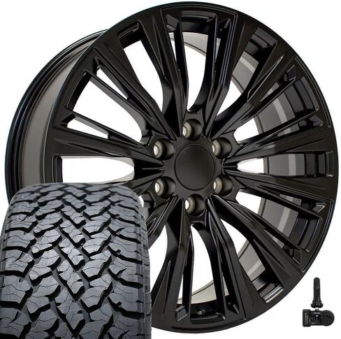 OE Wheels CA93 22 Inch Rims and Tires Fit Escalade-V Series Style 6x139.7 22x9 Satin Black - Hollander 4869 - TS-37 AT 285/45-22 (Set of 4) in Saudi Arabia