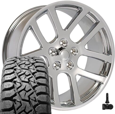 OE Wheels DG51 22 Inch Rims and Tires Fit Ram SRT Style 5x139.7 22x10 Chrome - Hollander 2223 - TS-57 RT 33x12.50/22 (Set of 4) in Saudi Arabia