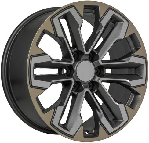 OE Wheels CV69 20 Inch Rims and Tires Fit Silverado 1500 Style 6x139.7 20x9 Satin Gunmetal Machined Face - Two Tone - Hollander 5905 - TS-37 AT 275/55-20 (Set of 4) in Saudi Arabia