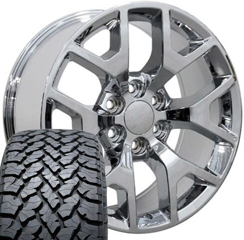 OE Wheels CV92 22 Inch Rims and Tires Fit Sierra 1500 Honeycomb Style 6x139.7 22x9 Chrome - Hollander 5656 - TS-37 AT 285/45-22 (Set of 4) in Saudi Arabia