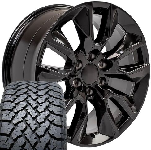 OE Wheels CV32 20 Inch Rims and Tires Fit Silverado 1500 RST Style 6x139.7 20x9 Gloss Black - Hollander 5916 - TS-37 AT 275/55-20 (Set of 4) in Saudi Arabia