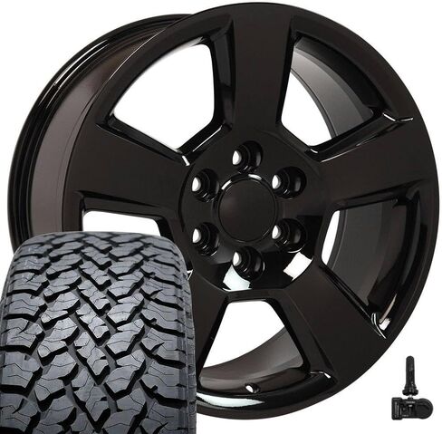 OE Wheels CV76 20 Inch Rims and Tires Fit Tahoe Style 6x139.7 20x9 Gloss Black - Hollander 5652 - TS-37 AT 275/55-20 (Set of 4) in Saudi Arabia