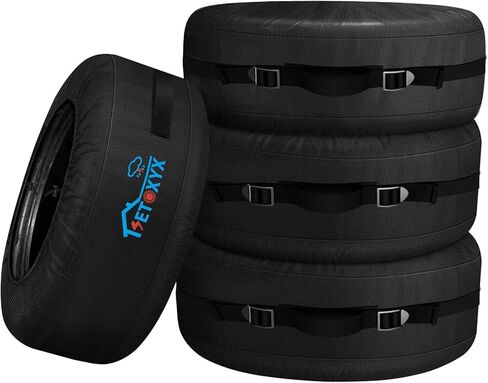 4 عبوات من حقائب الإطارات الموسمية، غطاء إطار احتياطي 700D، حقائب عجلات محمولة بمقبض، حقيبة تخزين الإطارات الشتوية تناسب قطر الإطارات 22 بوصة - 31 بوصة in Kuwait