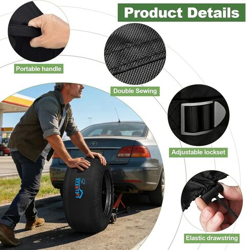 4 عبوات من حقائب الإطارات الموسمية، غطاء إطار احتياطي 700D، حقائب عجلات محمولة بمقبض، حقيبة تخزين الإطارات الشتوية تناسب قطر الإطارات 22 بوصة - 31 بوصة in Kuwait