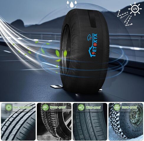 4 عبوات من حقائب الإطارات الموسمية، غطاء إطار احتياطي 700D، حقائب عجلات محمولة بمقبض، حقيبة تخزين الإطارات الشتوية تناسب قطر الإطارات 22 بوصة - 31 بوصة in Kuwait