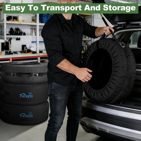 4 عبوات من حقائب الإطارات الموسمية، غطاء إطار احتياطي 700D، حقائب عجلات محمولة بمقبض، حقيبة تخزين الإطارات الشتوية تناسب قطر الإطارات 22 بوصة - 31 بوصة in Kuwait