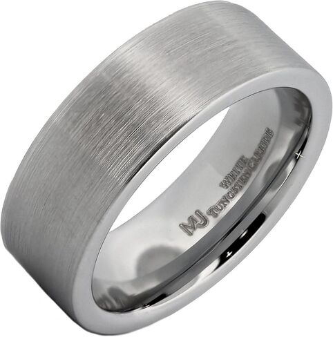White Tungsten Carbide 6mm or 8mm Pipe Ring with a Brushed Finish Comfort Fit Wedding Band in Saudi Arabia