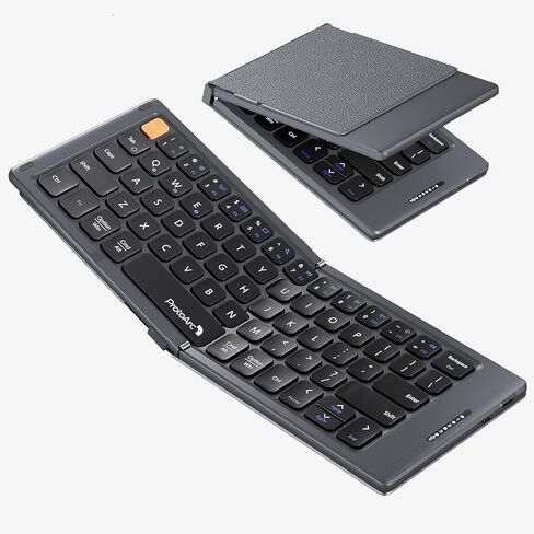 ProtoArc Foldable Compact Keyboard, XK04 Portable Bluetooth Keyboard with PU Leather Cover, Pocket-Sized Wireless Travel Keyboard for iPad iPhone Mac Android Windows iOS - Gray in Kuwait