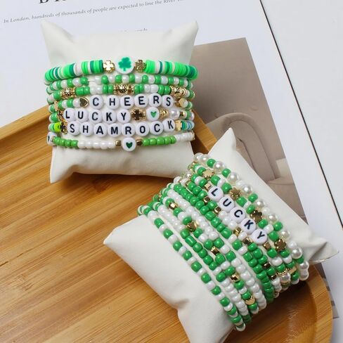 St Patrick's Day Beaded Stretch Bracelets Sets Green Beaded Charm Stretch Elastic Bracelets Handmade Irish Bracelet St Patrick's Day Accessories Elastic Stackable Beaded Jewelry in Saudi Arabia