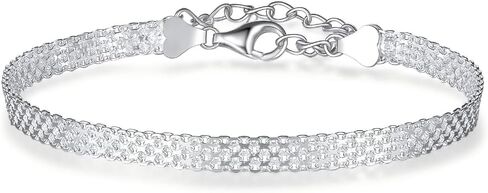 14K Gold Plated 925 Sterling Silver Mesh Chain Bracelet - Elegant Embossing Pattern, Sparkling Hand Jewelry for Women in Saudi Arabia