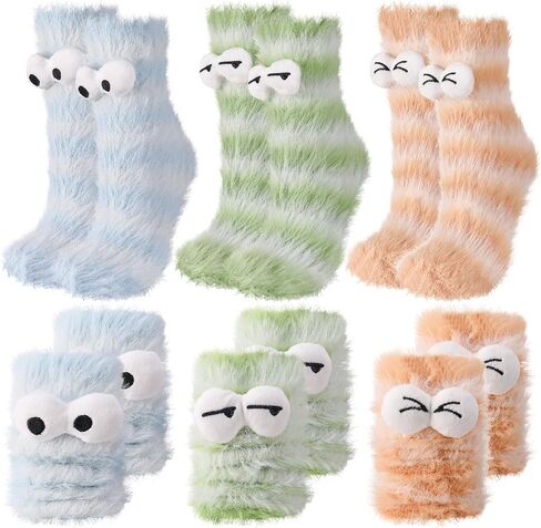 Jspupifip 3 Pairs Fluffy Socks Womens, Warm Cozy Fluffy Cartoon Monster Socks, Funny Velvet 3D Quirky Sleep Sock Cute Ugly Sock for Christmas & Winter Warmth in Saudi Arabia