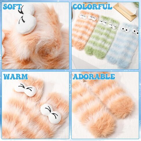 Jspupifip 3 Pairs Fluffy Socks Womens, Warm Cozy Fluffy Cartoon Monster Socks, Funny Velvet 3D Quirky Sleep Sock Cute Ugly Sock for Christmas & Winter Warmth in Saudi Arabia