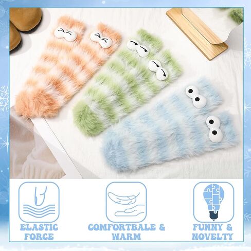 Jspupifip 3 Pairs Fluffy Socks Womens, Warm Cozy Fluffy Cartoon Monster Socks, Funny Velvet 3D Quirky Sleep Sock Cute Ugly Sock for Christmas & Winter Warmth in Saudi Arabia