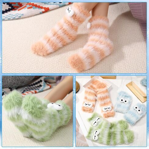 Jspupifip 3 Pairs Fluffy Socks Womens, Warm Cozy Fluffy Cartoon Monster Socks, Funny Velvet 3D Quirky Sleep Sock Cute Ugly Sock for Christmas & Winter Warmth in Saudi Arabia