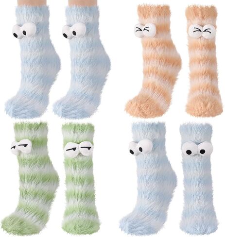 Jspupifip 3 Pairs Fluffy Socks Womens, Warm Cozy Fluffy Cartoon Monster Socks, Funny Velvet 3D Quirky Sleep Sock Cute Ugly Sock for Christmas & Winter Warmth in Saudi Arabia