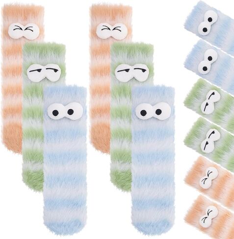 Jspupifip 3 Pairs Fluffy Socks Womens, Warm Cozy Fluffy Cartoon Monster Socks, Funny Velvet 3D Quirky Sleep Sock Cute Ugly Sock for Christmas & Winter Warmth in Saudi Arabia