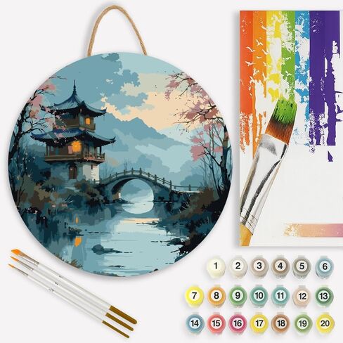 Oriental Landscape Paint by Numbers Kit for Adults - DIY Chinese Pavilion with Bridge Painting on Canvas 16x20 Inches, Acrylic Paint Set, Suitable for Beginners,Art for Home Decoration/Gifts in Saudi Arabia