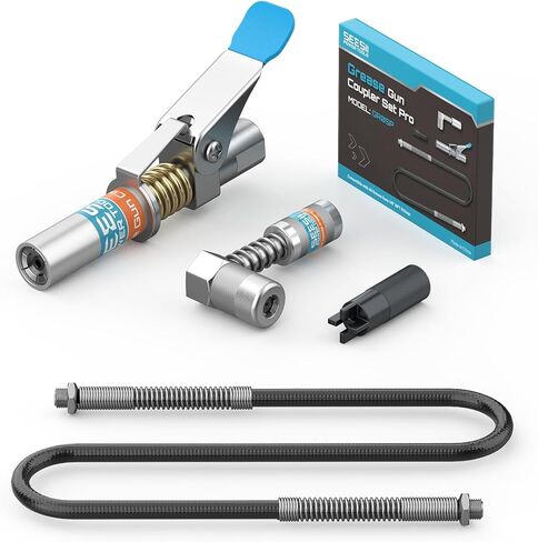 Seesii Professional Grease Gun Kit with 12000 PSI Quick Release Coupler, 90 Degree Adapter, 39.4" Dual Spring Flex Hose & Zerk Cleaning Tool – Fits All 1/8" NPT Grease Guns (Model GR05P) in Saudi Arabia