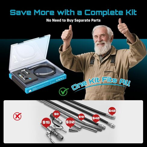Seesii Professional Grease Gun Kit with 12000 PSI Quick Release Coupler, 90 Degree Adapter, 39.4" Dual Spring Flex Hose & Zerk Cleaning Tool – Fits All 1/8" NPT Grease Guns (Model GR05P) in Saudi Arabia