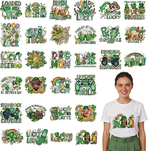 30Pcs St Patricks Day Dtf Transfers Ready to Press Green Gnome Iron on Transfers for Tshirts Shamrock Heat Transfer Vinyl Stickers for Clothing Pillows Bag DIY Crafts in Saudi Arabia