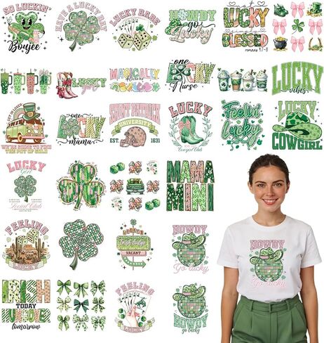 30Pcs St Patricks Day Dtf Transfers Ready to Press Green Gnome Iron on Transfers for Tshirts Shamrock Heat Transfer Vinyl Stickers for Clothing Pillows Bag DIY Crafts in Saudi Arabia
