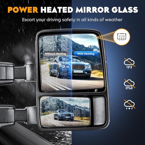 Towing Mirrors Chrome for Ford F-250 F-350 Super Duty 1999-2007 Power Heated with Turn Signal Manual Folding Telescoping (1 Pair) in Kuwait