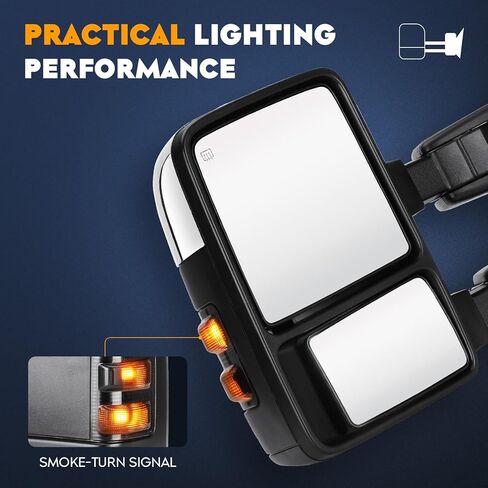 Towing Mirrors Chrome for Ford F-250 F-350 Super Duty 1999-2007 Power Heated with Turn Signal Manual Folding Telescoping (1 Pair) in Kuwait