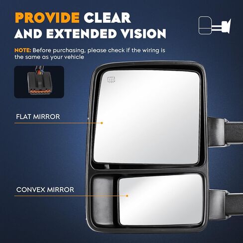 Towing Mirrors Chrome for Ford F-250 F-350 Super Duty 1999-2007 Power Heated with Turn Signal Manual Folding Telescoping (1 Pair) in Kuwait