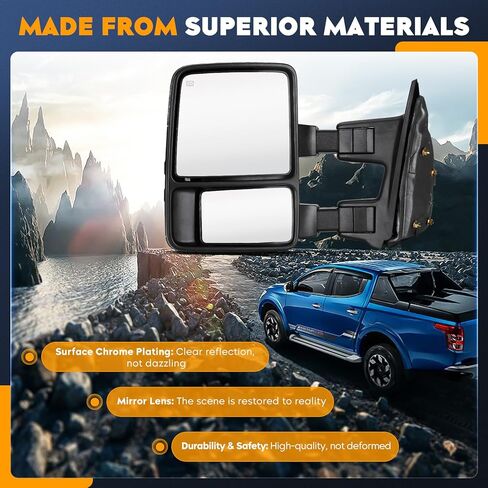 Towing Mirrors Chrome for Ford F-250 F-350 Super Duty 1999-2007 Power Heated with Turn Signal Manual Folding Telescoping (1 Pair) in Kuwait